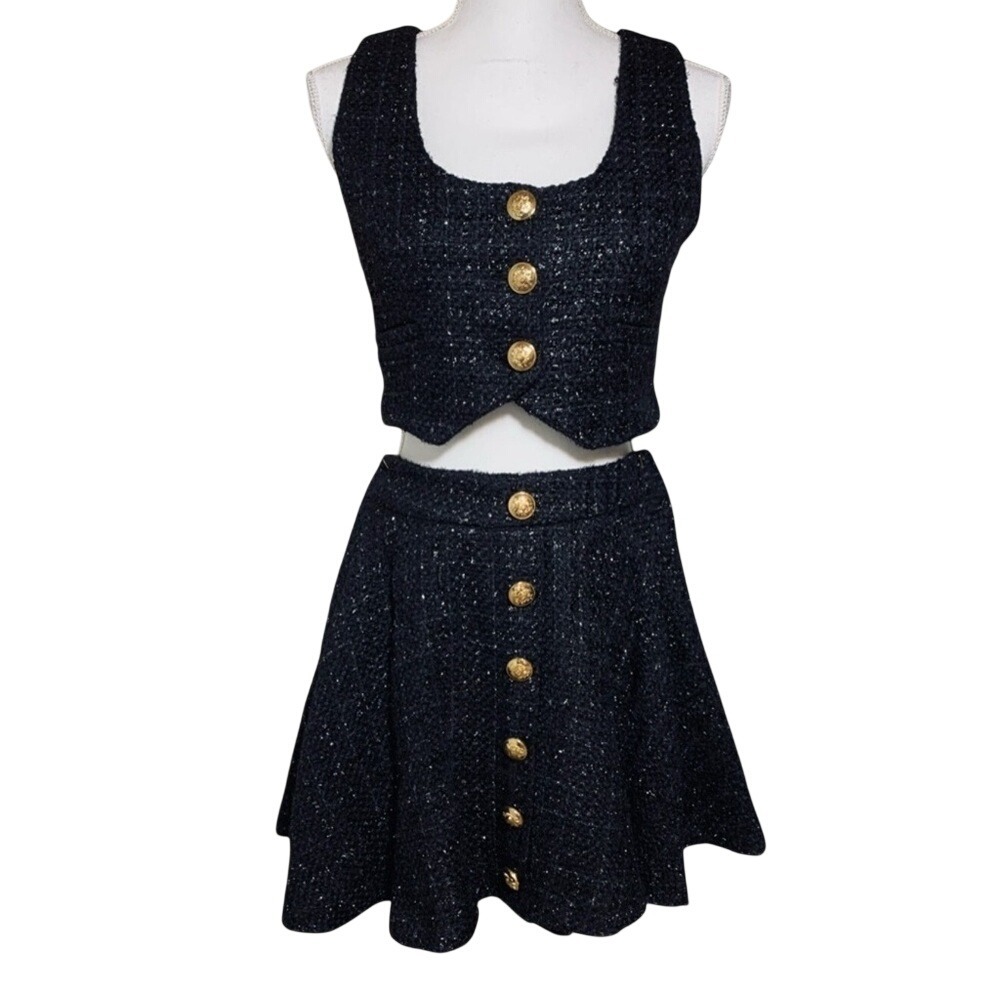 Mable at Anthropologie Black 2 piece Vest Skirt Set Medium ***Runs Small*** NWT